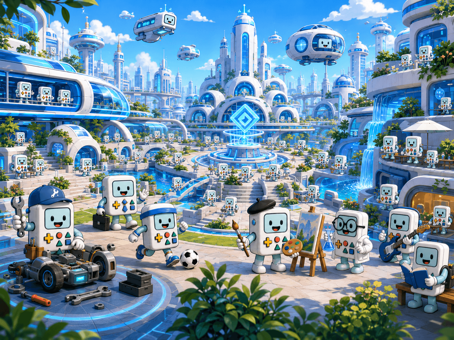El universo Bucly, una ciudad luminosa habitada por Buclets de distintas profesiones